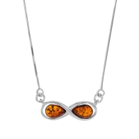 Collier infini en argent 925/1000 rhodié orné d'ambre cognac