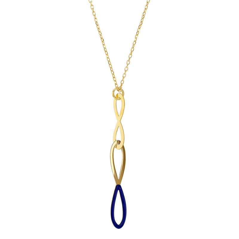 Collier 2 infinis, émail bleu marine et argent 925/1000 doré