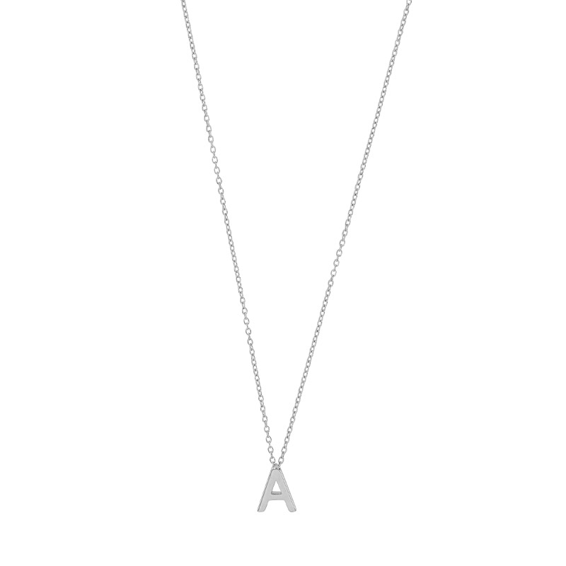 Collier initiale A lisse en argent 925/1000 rhodié
