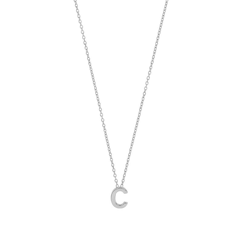 Collier initiale A lisse en argent 925/1000 rhodié