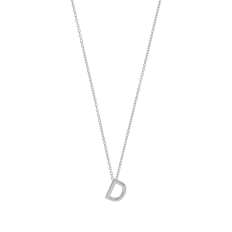 Collier initiale A lisse en argent 925/1000 rhodié