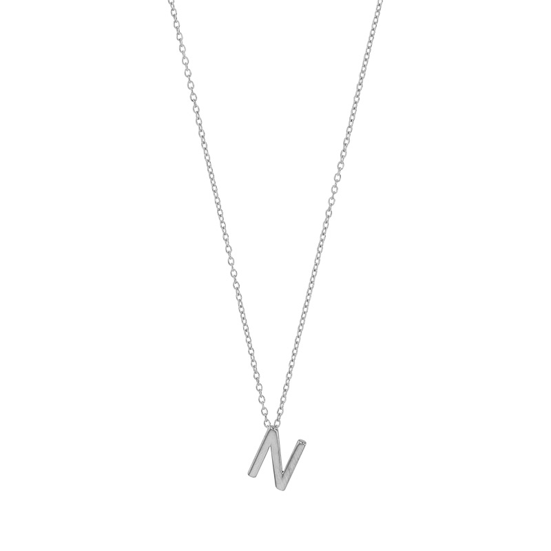 Collier initiale A lisse en argent 925/1000 rhodié