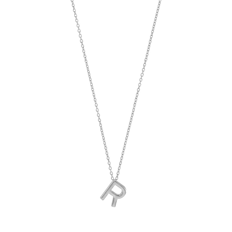 Collier initiale A lisse en argent 925/1000 rhodié