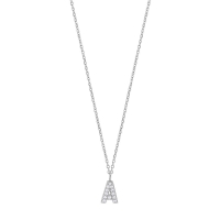 Collier initiale A ornée d'oxydes, argent 925/1000 rhodié