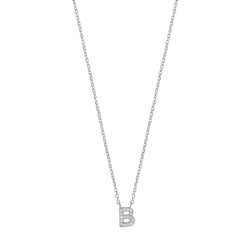 Collier initiale A ornée d'oxydes, argent 925/1000 rhodié