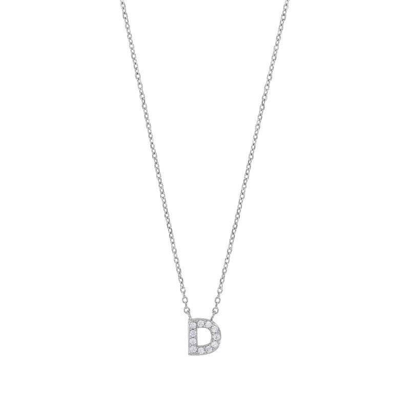Collier initiale A ornée d'oxydes, argent 925/1000 rhodié