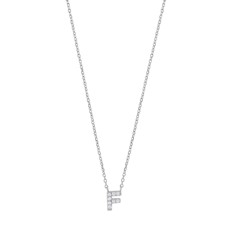 Collier initiale A ornée d'oxydes, argent 925/1000 rhodié
