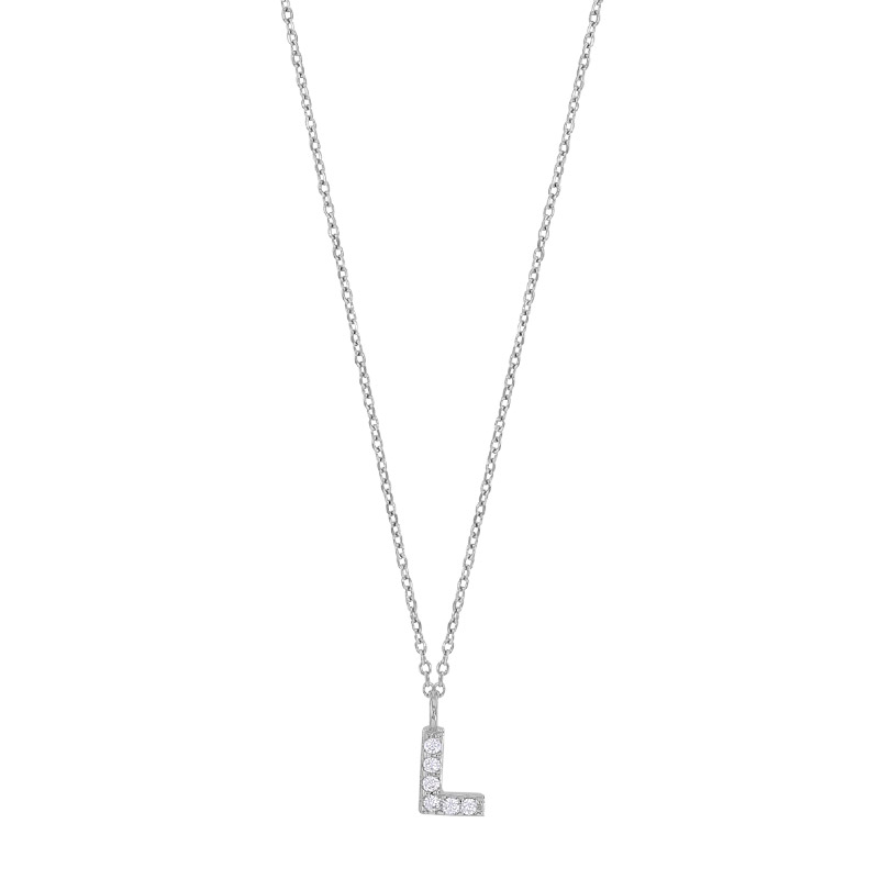Collier initiale A ornée d'oxydes, argent 925/1000 rhodié