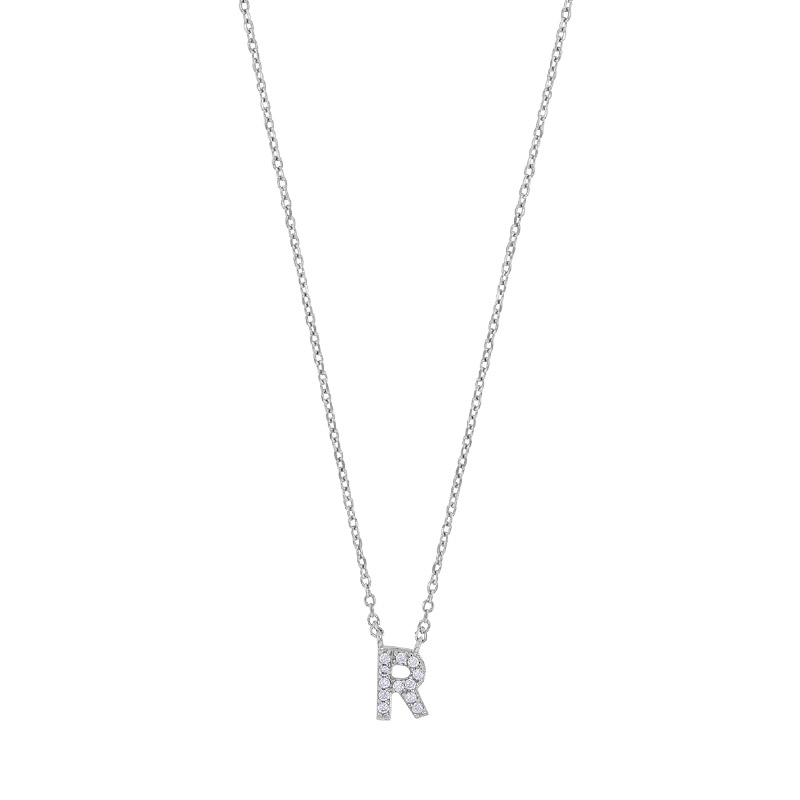 Collier initiale A ornée d'oxydes, argent 925/1000 rhodié