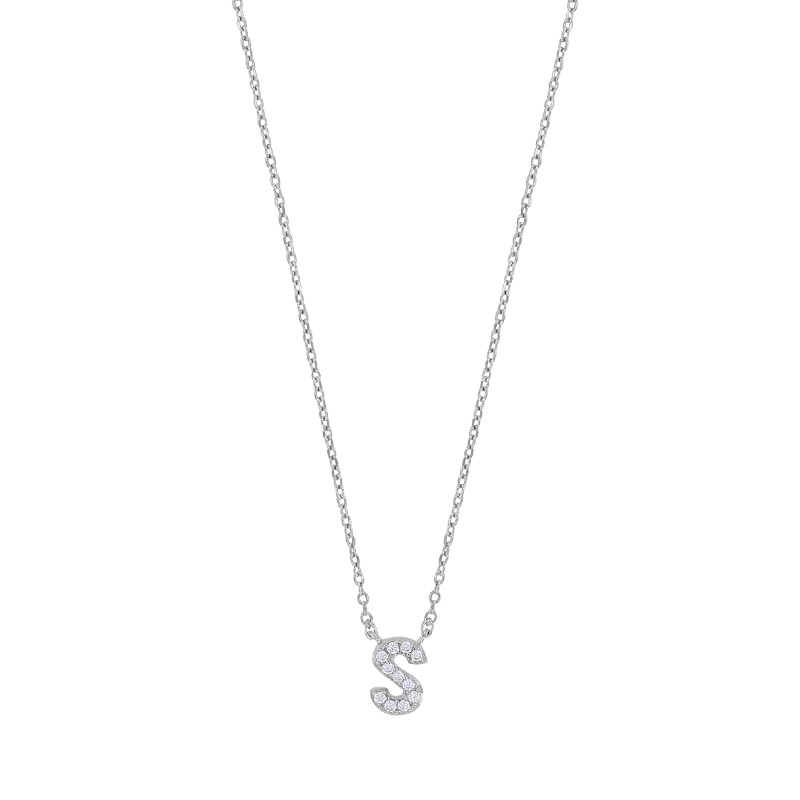 Collier initiale A ornée d'oxydes, argent 925/1000 rhodié