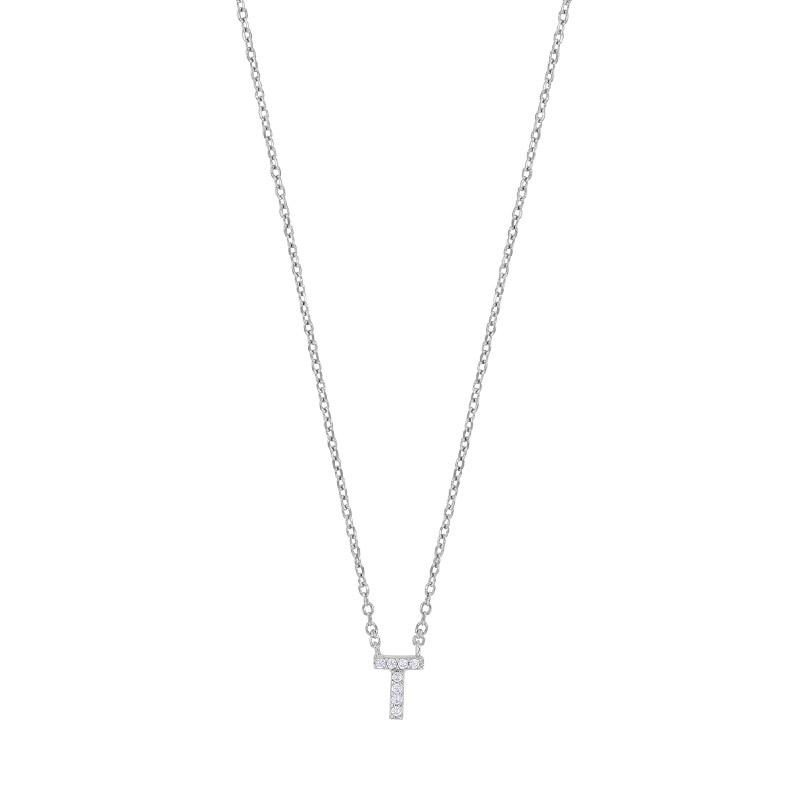 Collier initiale A ornée d'oxydes, argent 925/1000 rhodié