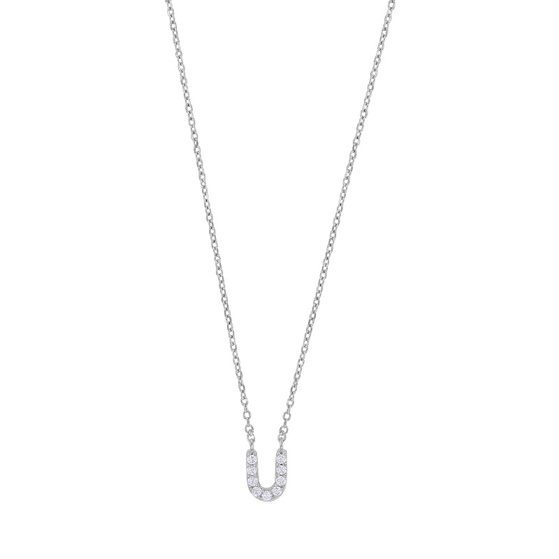 Collier initiale A ornée d'oxydes, argent 925/1000 rhodié