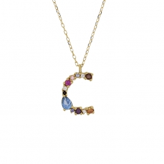 Collier initiale en Or 750/1000 ornée d'oxydes de couleurs