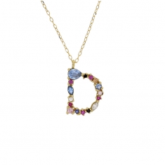 Collier initiale en Or 750/1000 ornée d'oxydes de couleurs
