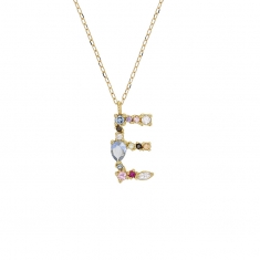 Collier initiale en Or 750/1000 ornée d'oxydes de couleurs