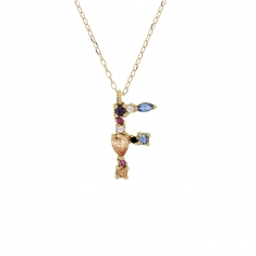 Collier initiale en Or 750/1000 ornée d'oxydes de couleurs