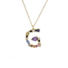 Collier initiale en Or 750/1000 ornée d'oxydes de couleurs