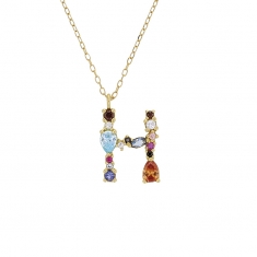 Collier initiale en Or 750/1000 ornée d'oxydes de couleurs