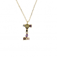 Collier initiale en Or 750/1000 ornée d'oxydes de couleurs