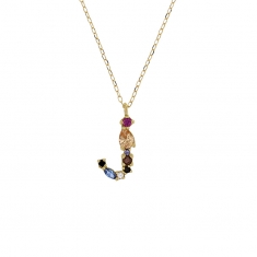 Collier initiale en Or 750/1000 ornée d'oxydes de couleurs