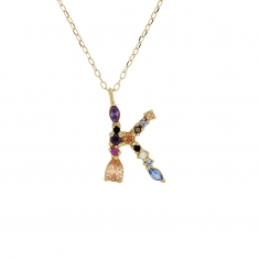 Collier initiale en Or 750/1000 ornée d'oxydes de couleurs