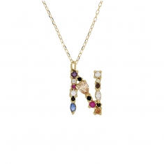 Collier initiale en Or 750/1000 ornée d'oxydes de couleurs