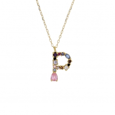 Collier initiale en Or 750/1000 ornée d'oxydes de couleurs