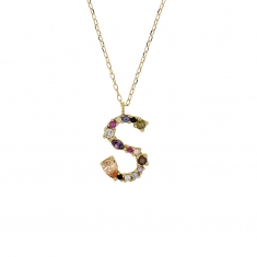 Collier initiale en Or 750/1000 ornée d'oxydes de couleurs