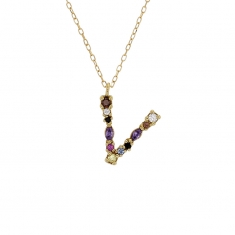 Collier initiale en Or 750/1000 ornée d'oxydes de couleurs
