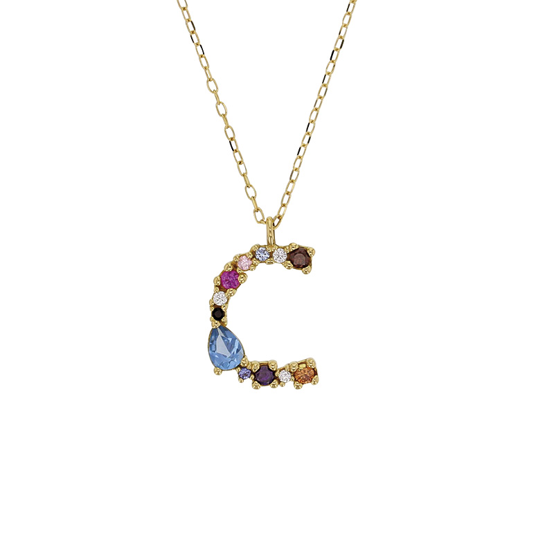 Collier initiale en Or 750/1000 ornée d'oxydes de couleurs