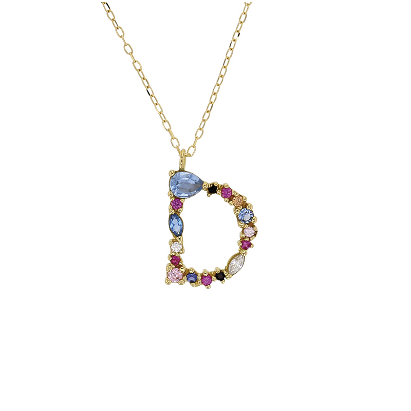 Collier initiale en Or 750/1000 ornée d'oxydes de couleurs