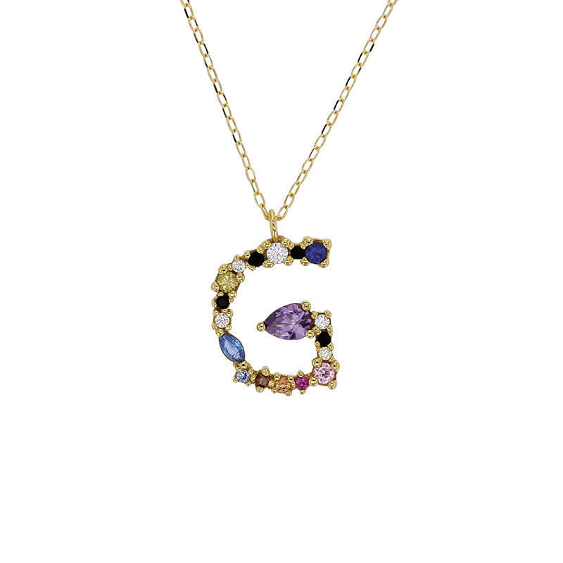 Collier initiale en Or 750/1000 ornée d'oxydes de couleurs