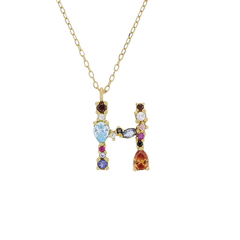 Collier initiale en Or 750/1000 ornée d'oxydes de couleurs