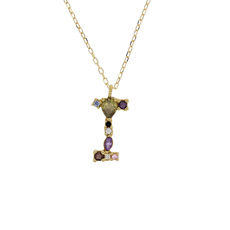 Collier initiale en Or 750/1000 ornée d'oxydes de couleurs