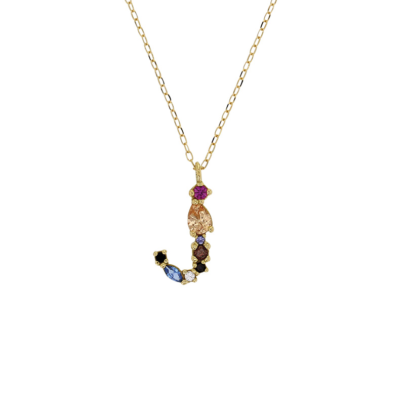 Collier initiale en Or 750/1000 ornée d'oxydes de couleurs