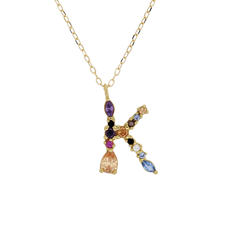 Collier initiale en Or 750/1000 ornée d'oxydes de couleurs