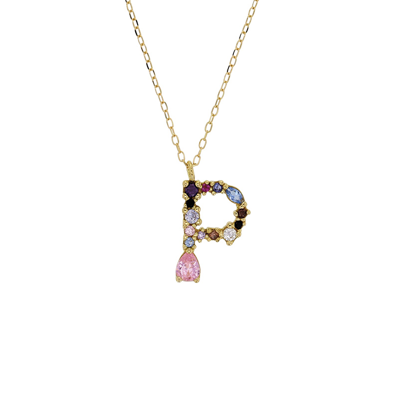 Collier initiale en Or 750/1000 ornée d'oxydes de couleurs