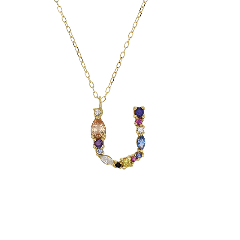 Collier initiale en Or 750/1000 ornée d'oxydes de couleurs