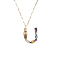 Collier initiale en Or 750/1000 ornée d'oxydes de couleurs