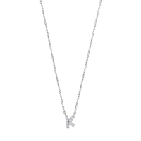 Collier initiale K ornée d'oxydes, argent 925/1000 rhodié