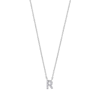Collier initiale R ornée d'oxydes, argent 925/1000 rhodié