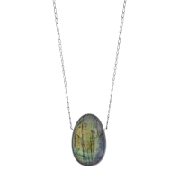 Collier Labradorite, chaîne argent 925/1000 platiné