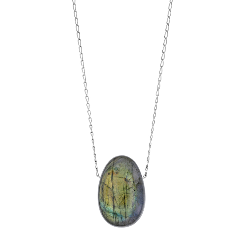 Collier Labradorite, chaîne argent 925/1000 platiné