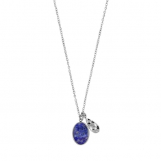 Collier Lapis-lazuli traité facetté taille ovale, pampille aspect martelé acier