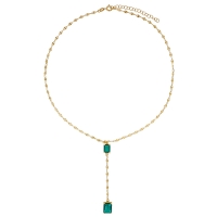 Collier lasso 2 cristaux bleu turquoise taille rectangle, argent 925/1000 doré