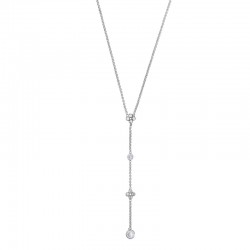 Collier lasso 2 fleurs et 2 oxydes maille forçat, argent 925/1000 rhodié