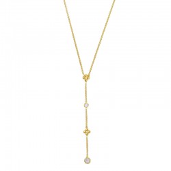 Collier lasso 2 fleurs et 2 oxydes maille forçat, argent 925/1000 rhodié