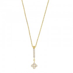 Collier lasso carrés et fleur en oxyde maille forçat, argent 925/1000 doré
