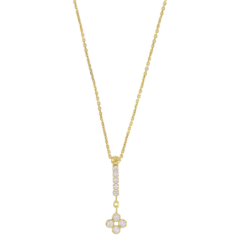 Collier lasso carrés et fleur en oxyde maille forçat, argent 925/1000 doré