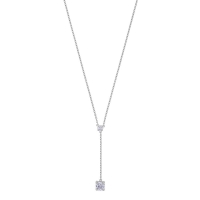 Collier lasso deux oxydes 3 et 5mm serti 4 griffes argent 925/1000 platiné